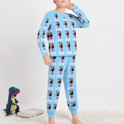 FacePajamas Mother-kid Pajamas Custom Face Pajamas Sets Blue Pink Love Mom Mother-kid Matching Nightwear Mother's Day & Birthday Gift