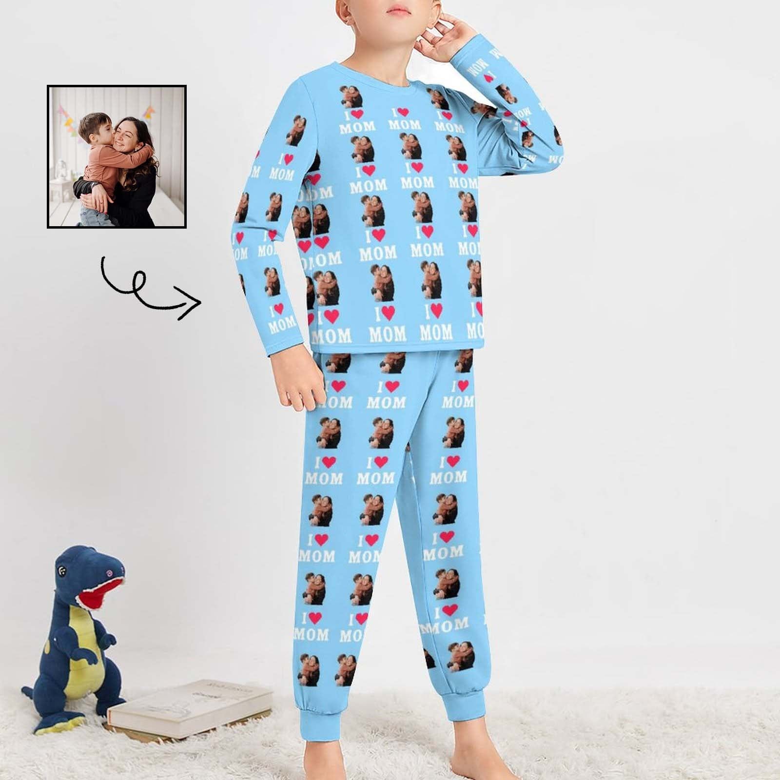 FacePajamas Mother-kid Pajamas Custom Face Pajamas Sets Blue Pink Love Mom Mother-kid Matching Nightwear Mother's Day & Birthday Gift