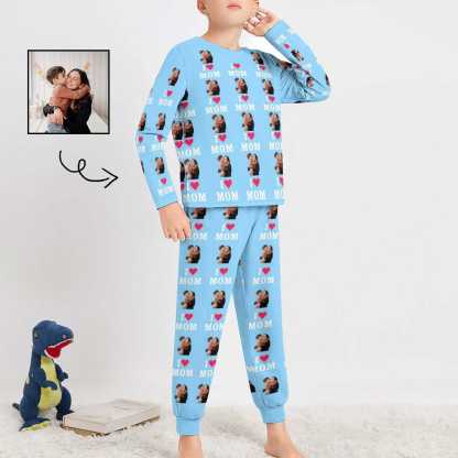 FacePajamas Mother-kid Pajamas Custom Face Pajamas Sets Blue Pink Love Mom Mother-kid Matching Nightwear Mother's Day & Birthday Gift