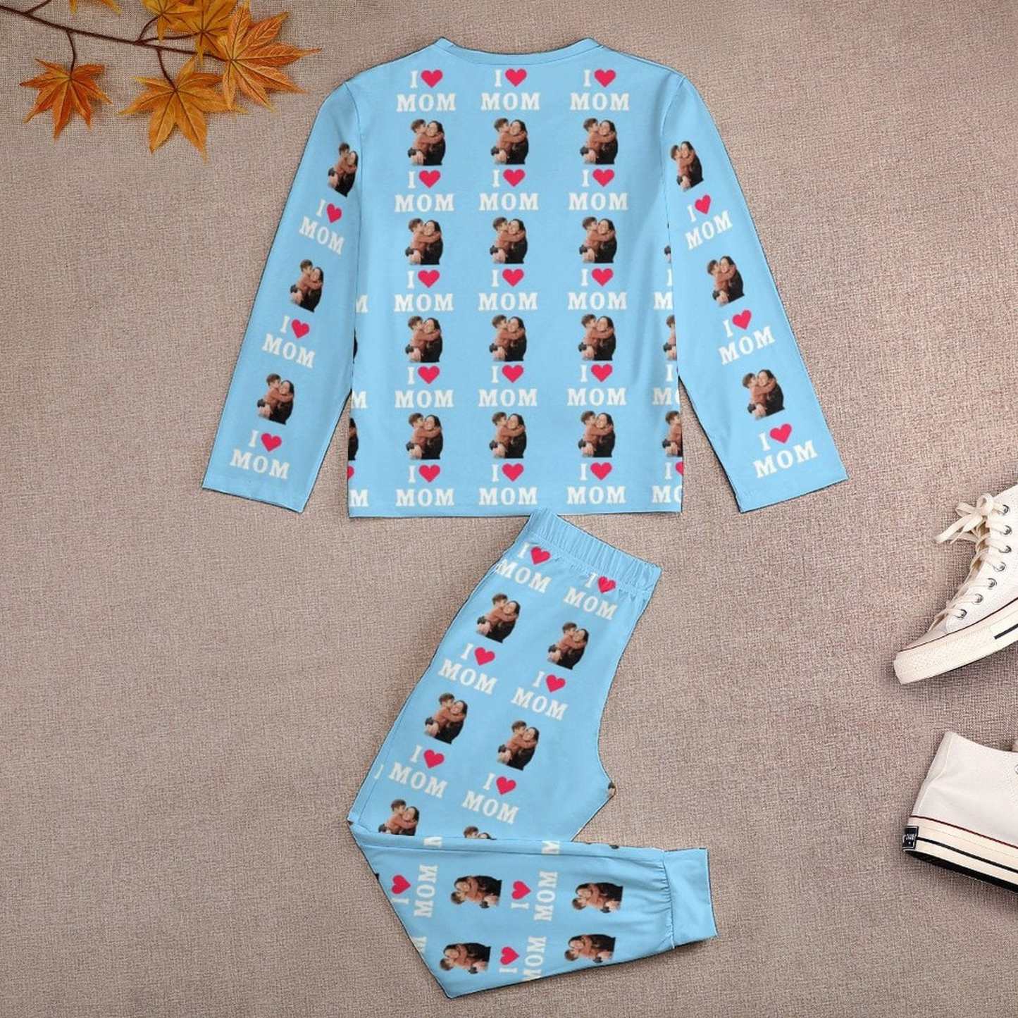 FacePajamas Mother-kid Pajamas Custom Face Pajamas Sets Blue Pink Love Mom Mother-kid Matching Nightwear Mother's Day & Birthday Gift