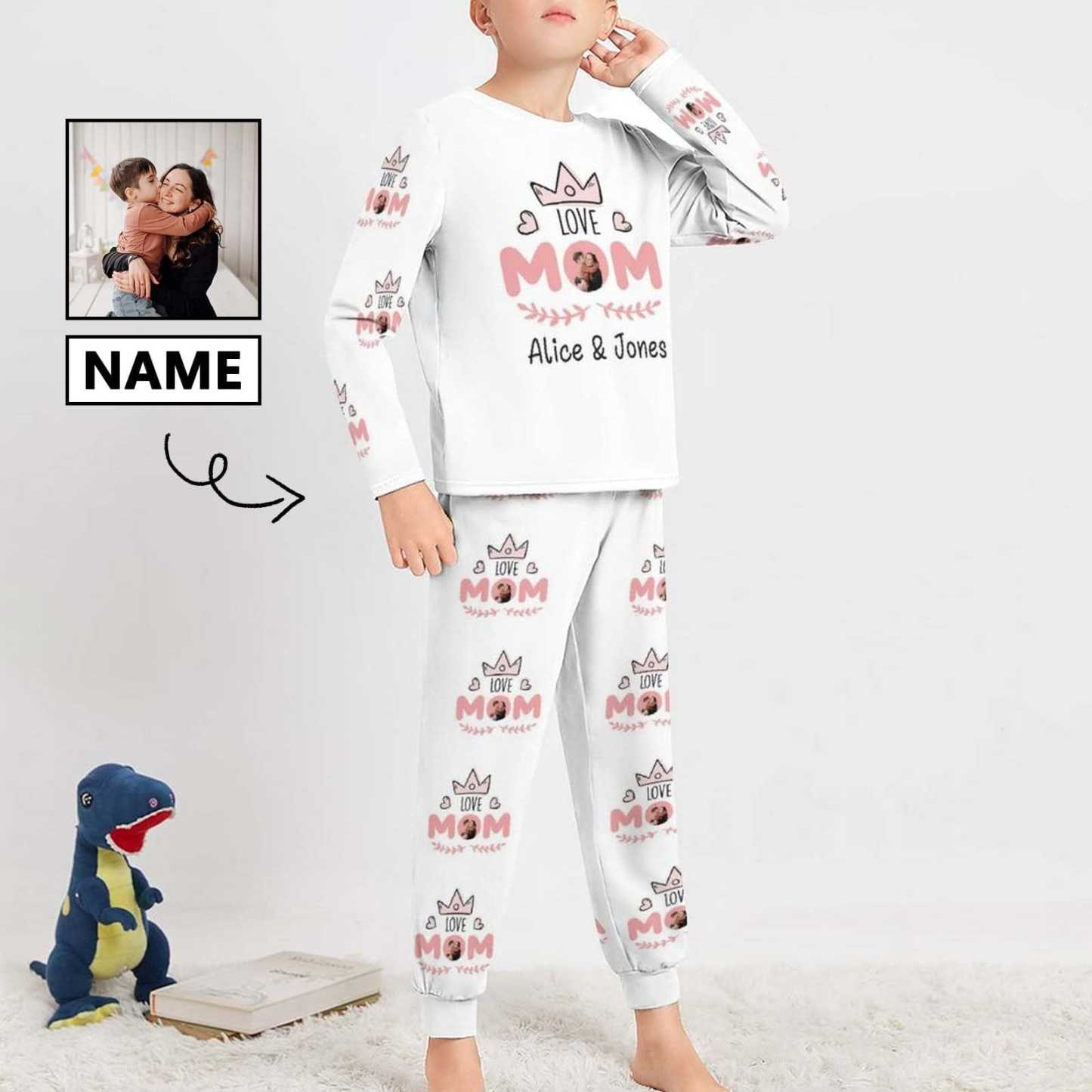 FacePajamas Mother-kid Pajamas Custom Face Pajamas Sets Love Crown Mother-kid Matching Nightwear Mother's Day & Birthday Gift