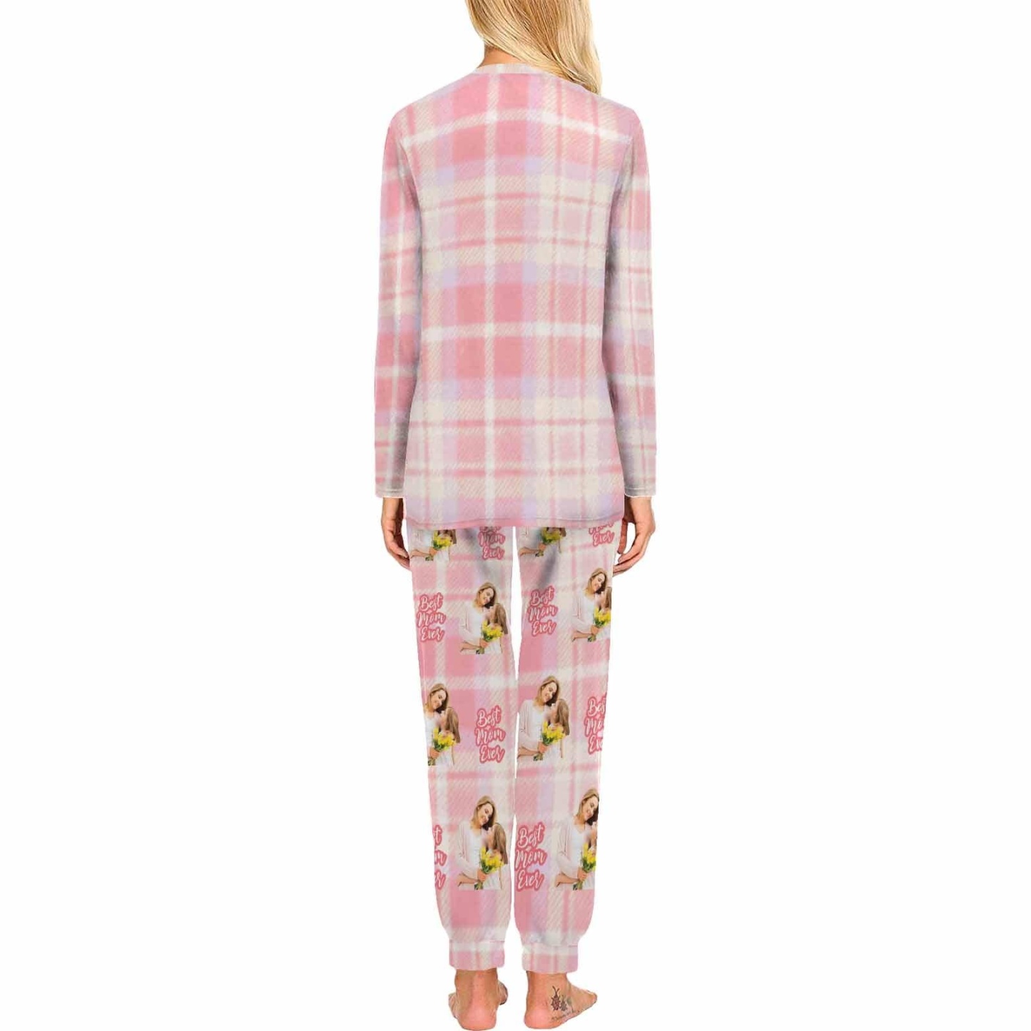 FacePajamas Mother-kid Pajamas Custom Face Pajamas Sets Pink Blue Plaid Photo Pajamas Mother-kid Matching Nightwear Mother's Day & Birthday Gift