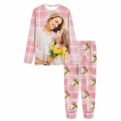 FacePajamas Mother-kid Pajamas Custom Face Pajamas Sets Pink Blue Plaid Photo Pajamas Mother-kid Matching Nightwear Mother's Day & Birthday Gift