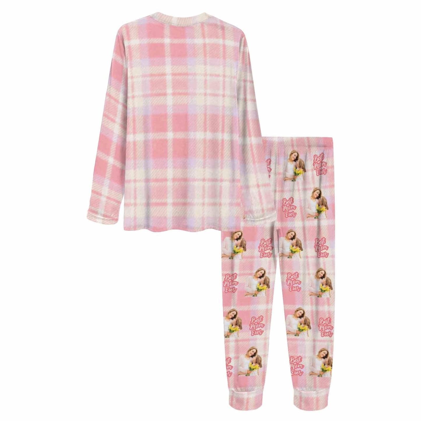 FacePajamas Mother-kid Pajamas Custom Face Pajamas Sets Pink Blue Plaid Photo Pajamas Mother-kid Matching Nightwear Mother's Day & Birthday Gift