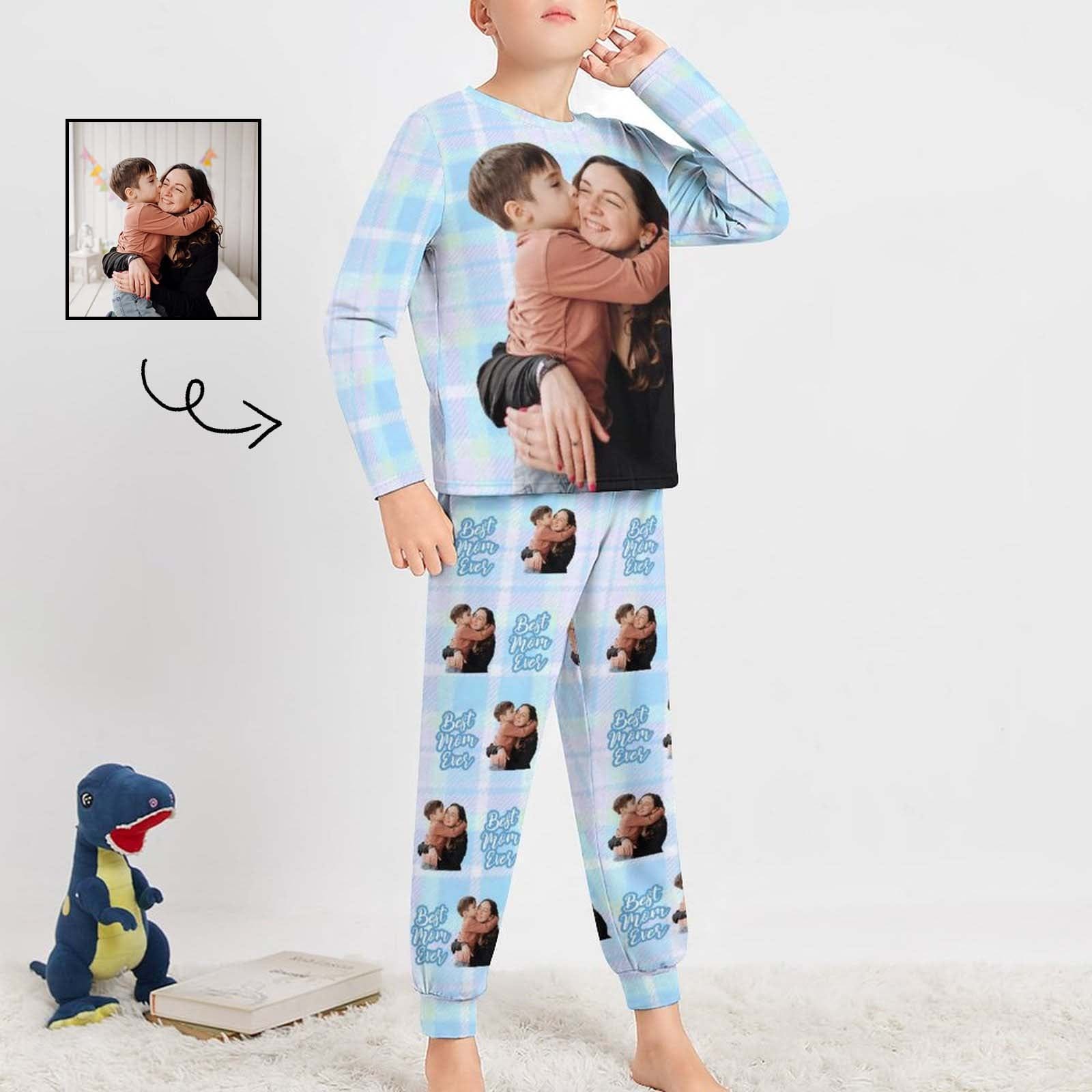 FacePajamas Mother-kid Pajamas Custom Face Pajamas Sets Pink Blue Plaid Photo Pajamas Mother-kid Matching Nightwear Mother's Day & Birthday Gift