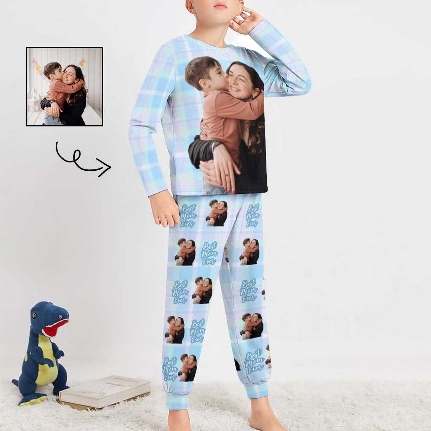 FacePajamas Mother-kid Pajamas Custom Face Pajamas Sets Pink Blue Plaid Photo Pajamas Mother-kid Matching Nightwear Mother's Day & Birthday Gift