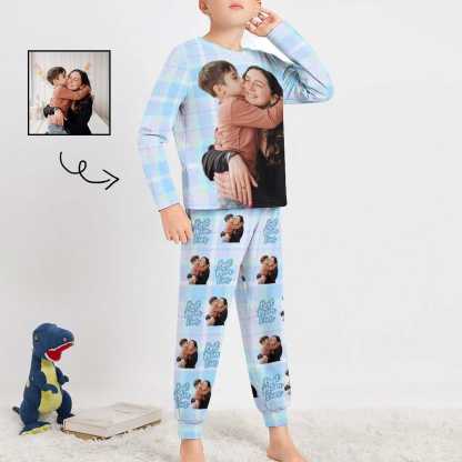 FacePajamas Mother-kid Pajamas Custom Face Pajamas Sets Pink Blue Plaid Photo Pajamas Mother-kid Matching Nightwear Mother's Day & Birthday Gift