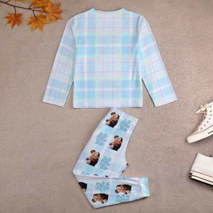 FacePajamas Mother-kid Pajamas Custom Face Pajamas Sets Pink Blue Plaid Photo Pajamas Mother-kid Matching Nightwear Mother's Day & Birthday Gift