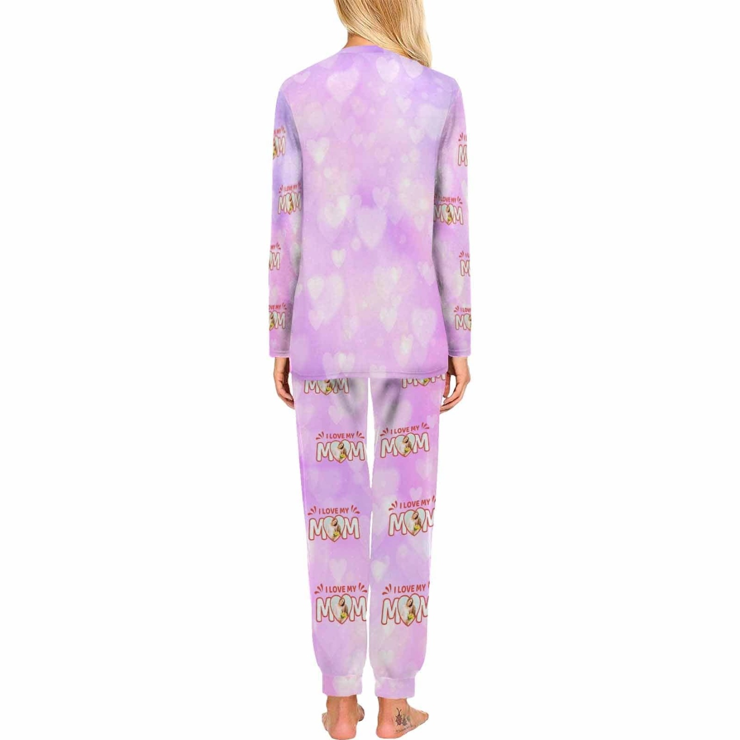FacePajamas 387560669431 Custom Face Pajamas Sets Pink Purple Heart Love Mom Mother-kid Matching Nightwear Mother's Day & Birthday Gift