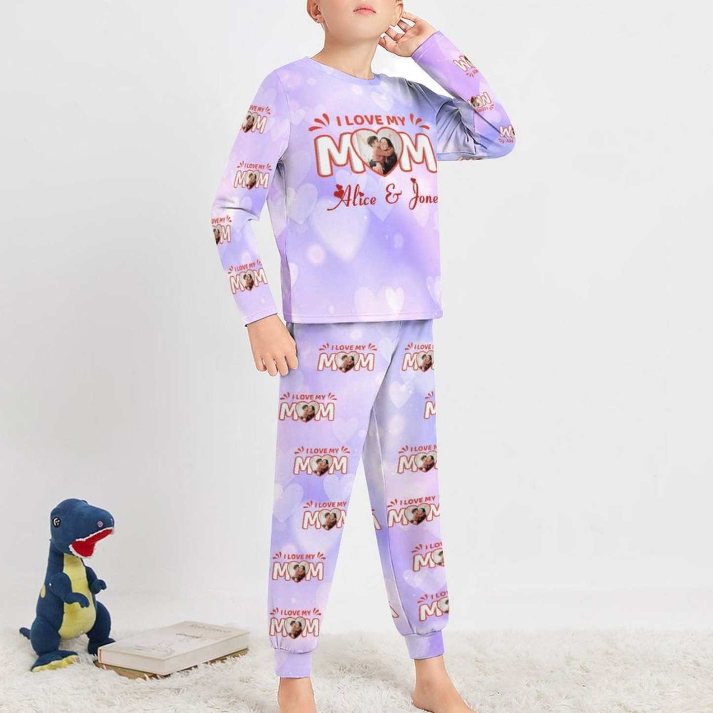 FacePajamas 387560669431 Custom Face Pajamas Sets Pink Purple Heart Love Mom Mother-kid Matching Nightwear Mother's Day & Birthday Gift