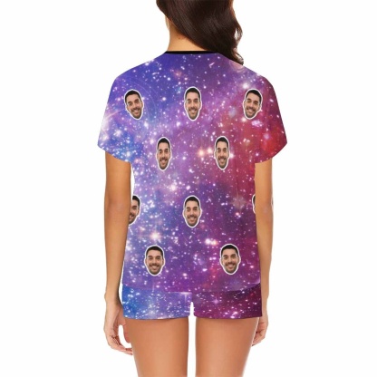 FacePajamas Pajama Custom Face Pajamas Starry Night Loungewear Personalized Women's Short Pajama Set