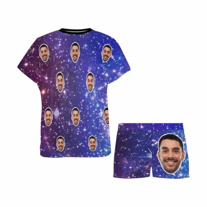 FacePajamas Pajama Custom Face Pajamas Starry Night Loungewear Personalized Women's Short Pajama Set