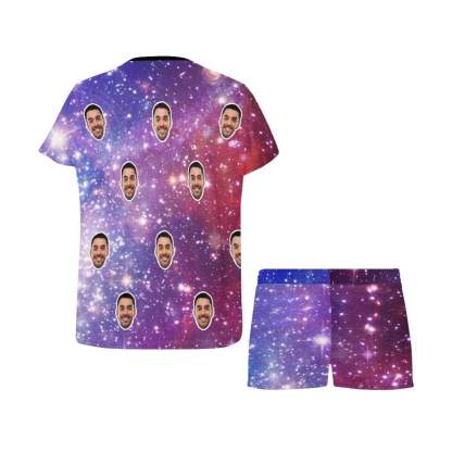 FacePajamas Pajama Custom Face Pajamas Starry Night Loungewear Personalized Women's Short Pajama Set