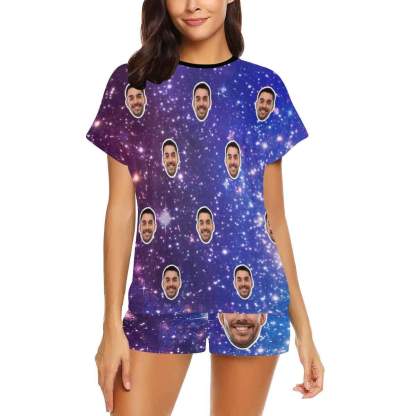 FacePajamas Pajama Custom Face Pajamas Starry Night Loungewear Personalized Women's Short Pajama Set