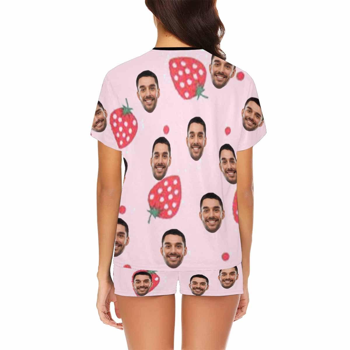 FacePajamas Pajama Custom Face Pajamas Strawberry Sleepwear Personalized Pink Women's Short Pajama Set