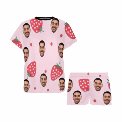 FacePajamas Pajama Custom Face Pajamas Strawberry Sleepwear Personalized Pink Women's Short Pajama Set