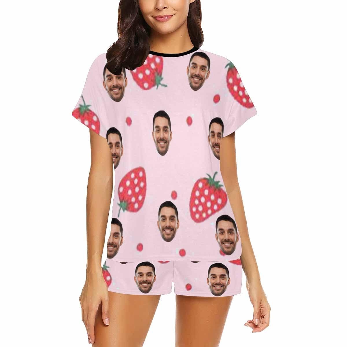 FacePajamas Pajama Custom Face Pajamas Strawberry Sleepwear Personalized Pink Women's Short Pajama Set