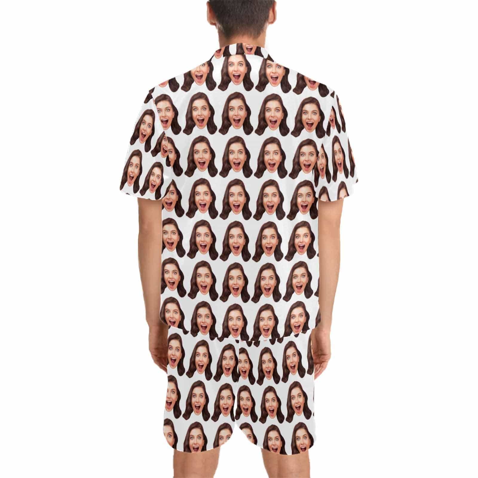 FacePajamas Pajama Custom Face Pajamas Surprise Seamless Loungewear Personalized Men's V-Neck Short Sleeve Pajama Set Photo Gifts Birthday
