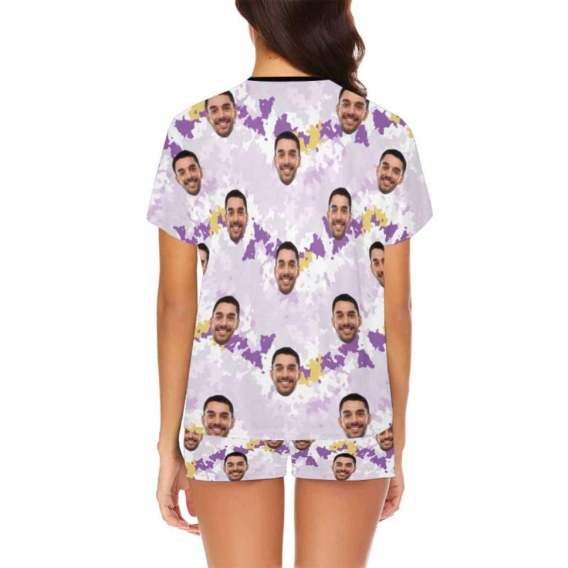 FacePajamas Pajama Custom Face Pajamas Tie-dye Violet Sleepwear Personalized Women's Short Pajama Set