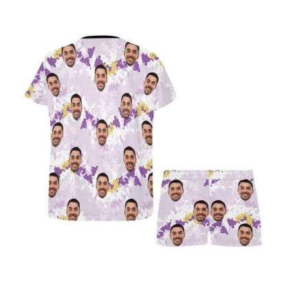 FacePajamas Pajama Custom Face Pajamas Tie-dye Violet Sleepwear Personalized Women's Short Pajama Set