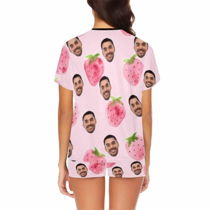 FacePajamas Pajama Custom Face Pajamas Watercolor Strawberry Loungewear Personalized Women's Short Pajama Set