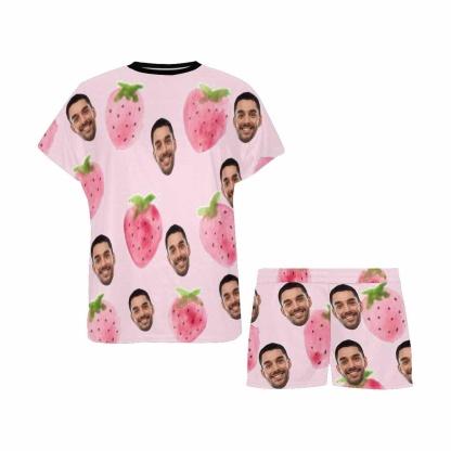 FacePajamas Pajama Custom Face Pajamas Watercolor Strawberry Loungewear Personalized Women's Short Pajama Set
