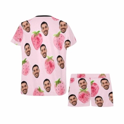 FacePajamas Pajama Custom Face Pajamas Watercolor Strawberry Loungewear Personalized Women's Short Pajama Set