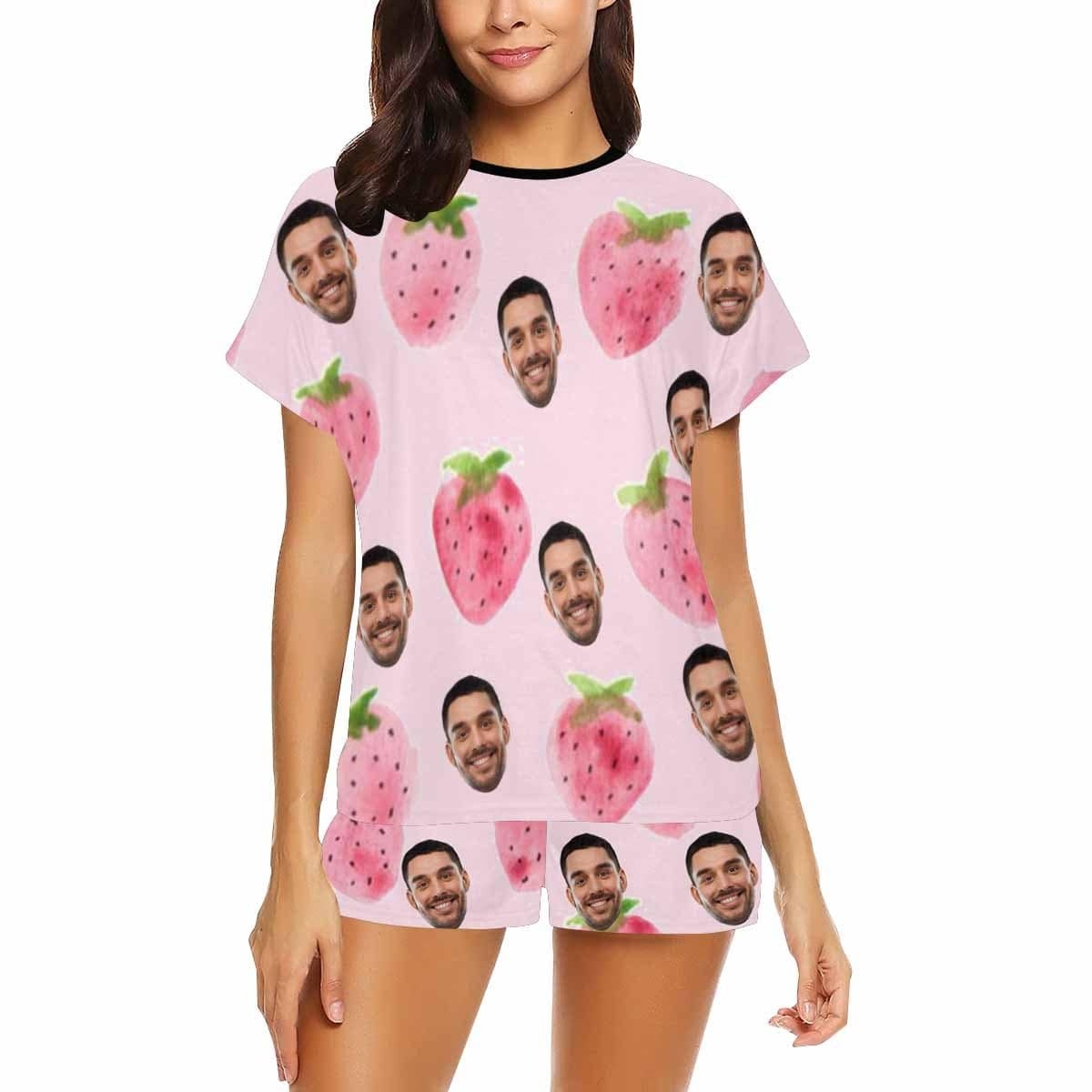 FacePajamas Pajama Custom Face Pajamas Watercolor Strawberry Loungewear Personalized Women's Short Pajama Set