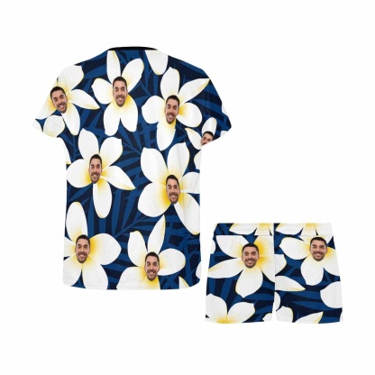 FacePajamas Pajama Custom Face Pajamas White Petals Loungewear Personalized Women's Short Pajama Set