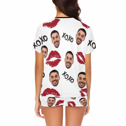 FacePajamas Pajama Custom Face Pajamas XOXO Nightwear Personalized Red Lips Women's Pajama Set For Wife or Girlfriend