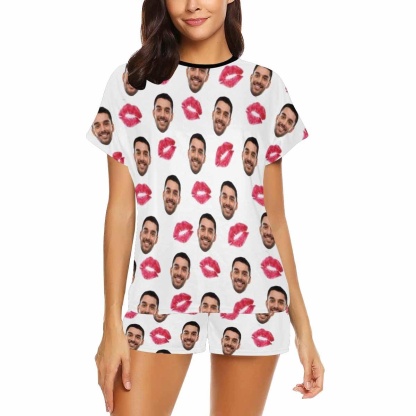 FacePajamas Pajama Custom Face Pajamas Your Red Lips Sleepwear Personalized Women's Short Pajama Set