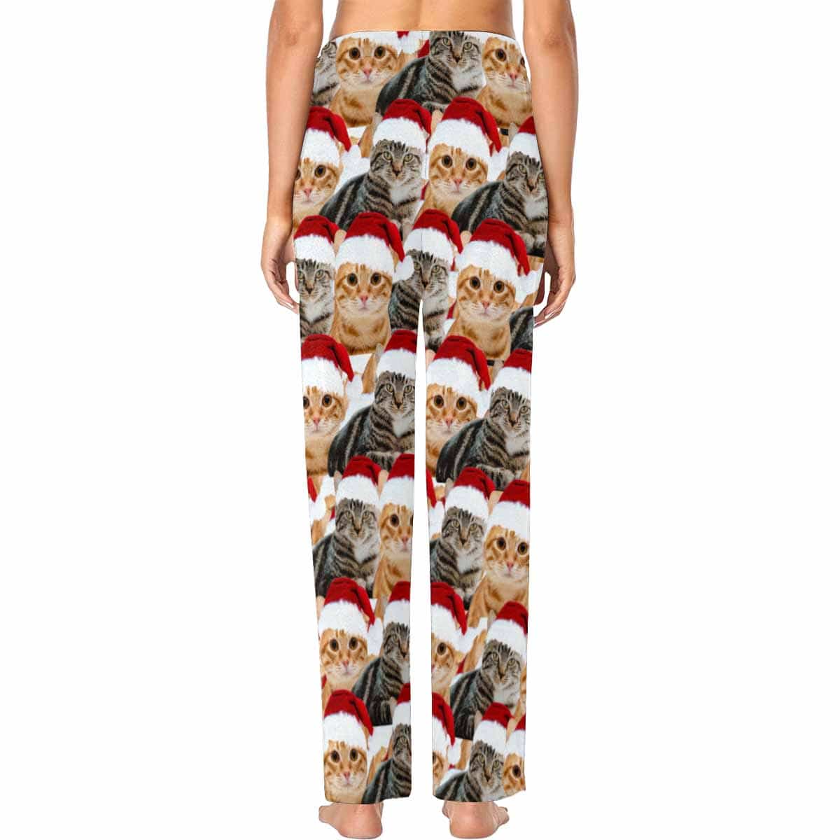 FacePajamas Pajama Shirt&Pants Custom Face Pet Cat Christmas Red Hat Sleepwear Personalized Women's&Men's Slumber Party Long Pajama Pants