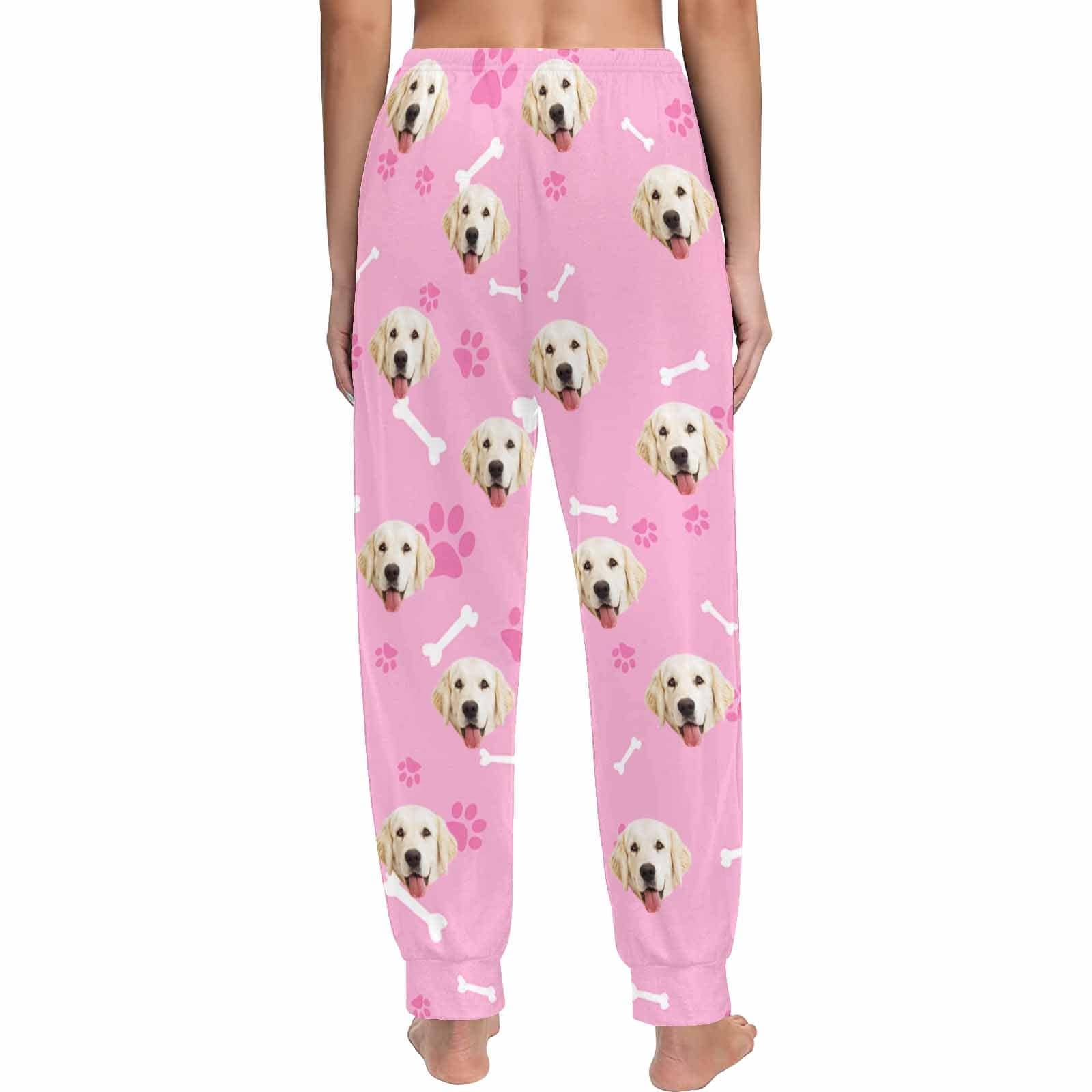 FacePajamas Pajama Shirt&Pants Custom Face Pet Dog Bone Pink Long Pajama Shirt&Pants Personalized Women's Slumber Party Sleepwear