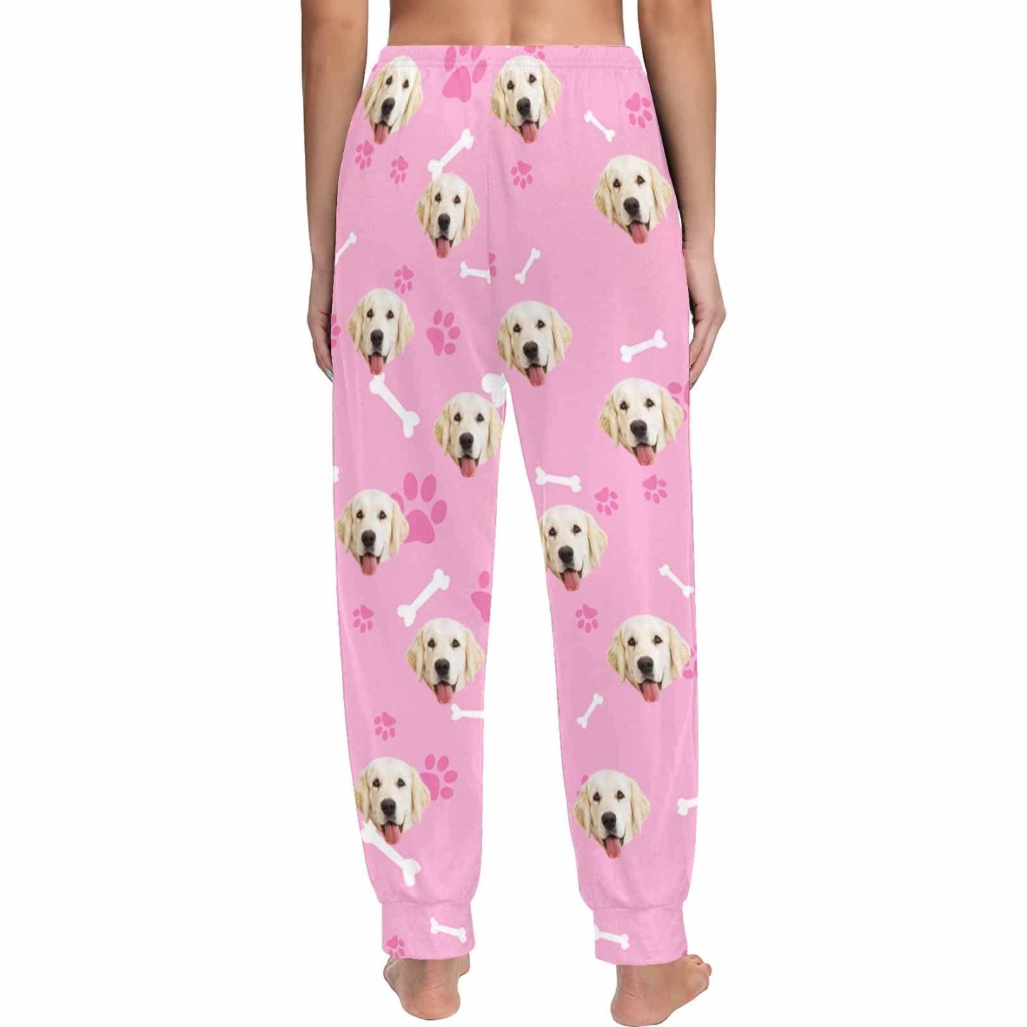 FacePajamas Pajama Shirt&Pants Custom Face Pet Dog Bone Pink Long Pajama Shirt&Pants Personalized Women's Slumber Party Sleepwear