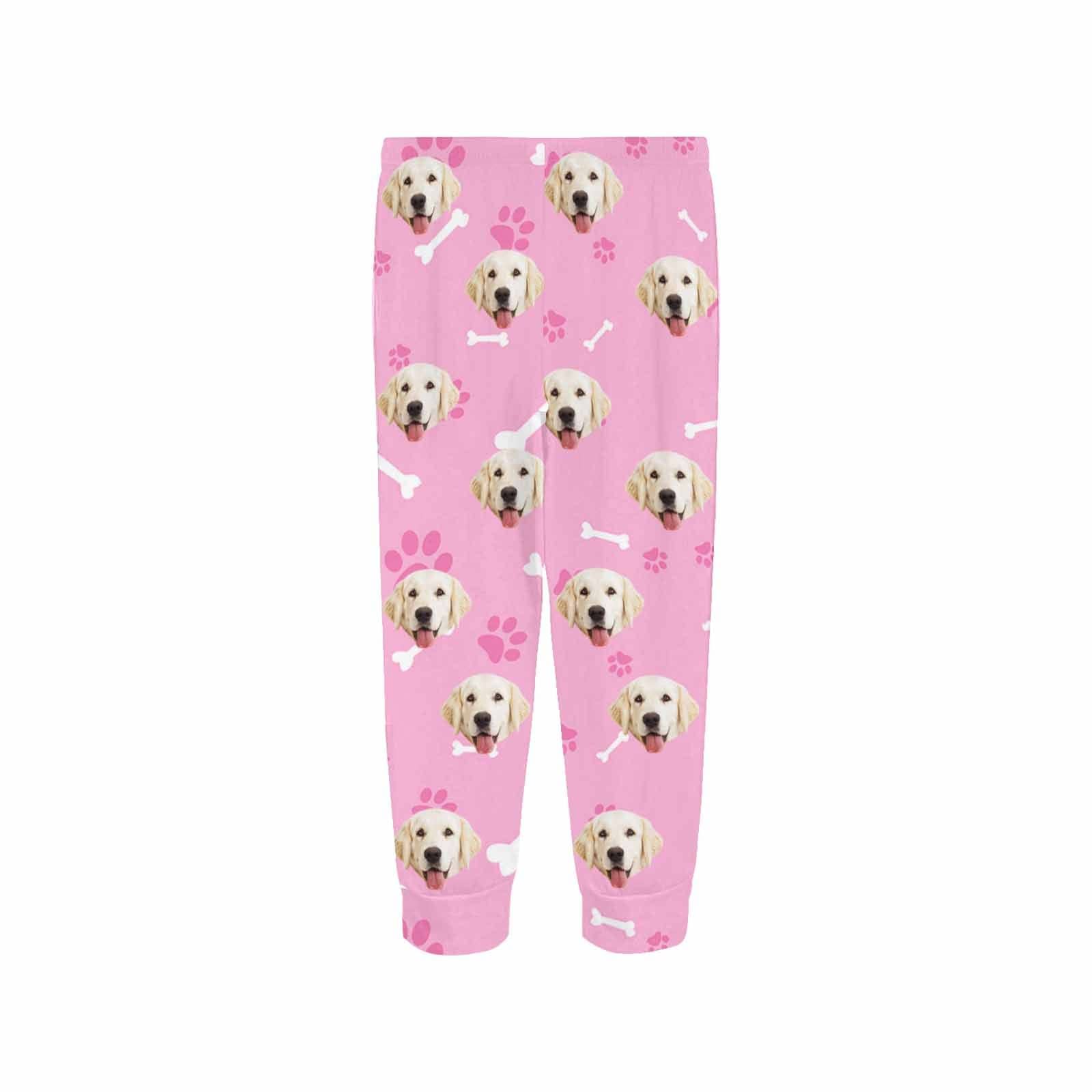 FacePajamas Pajama Shirt&Pants Custom Face Pet Dog Bone Pink Long Pajama Shirt&Pants Personalized Women's Slumber Party Sleepwear