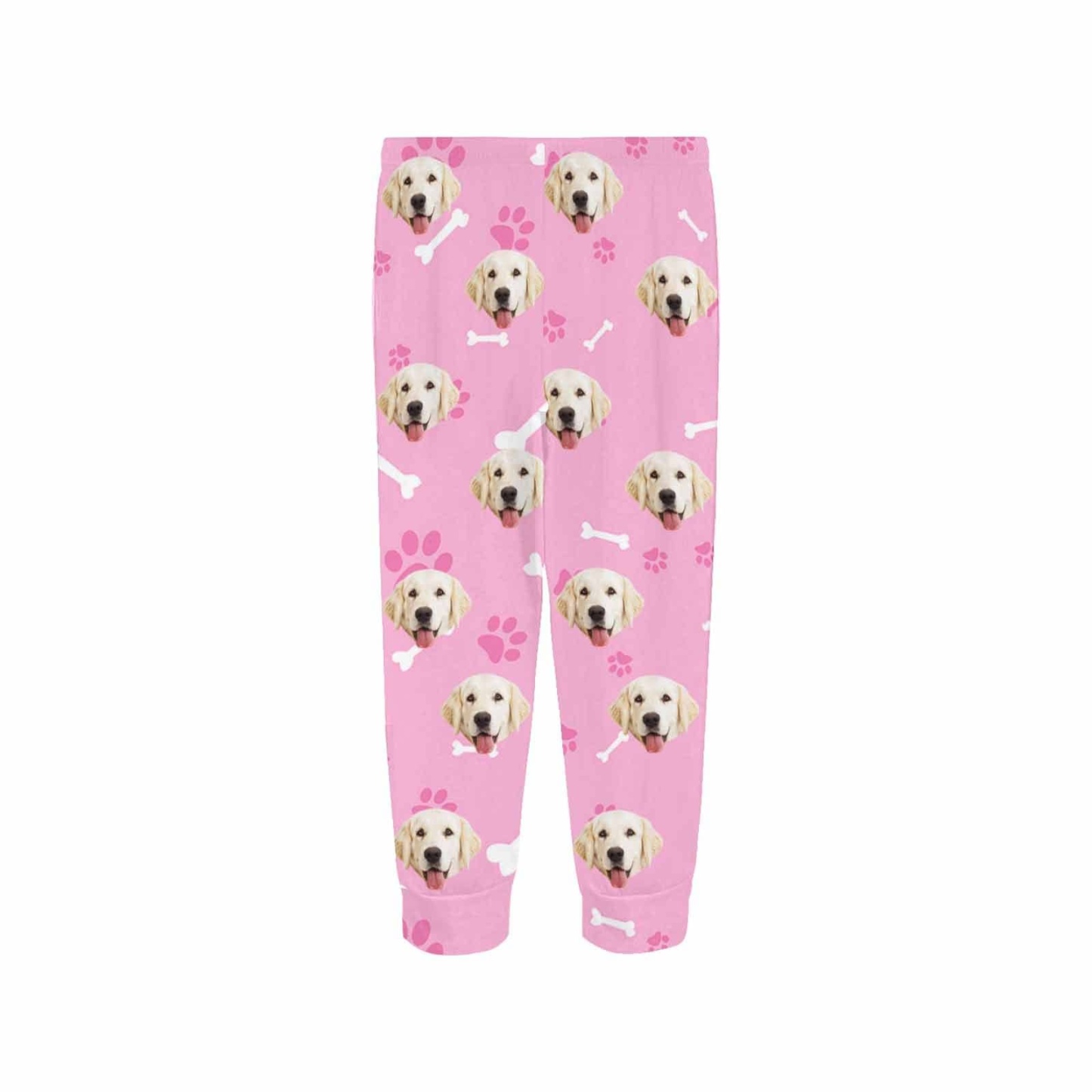 FacePajamas Pajama Shirt&Pants Custom Face Pet Dog Bone Pink Long Pajama Shirt&Pants Personalized Women's Slumber Party Sleepwear