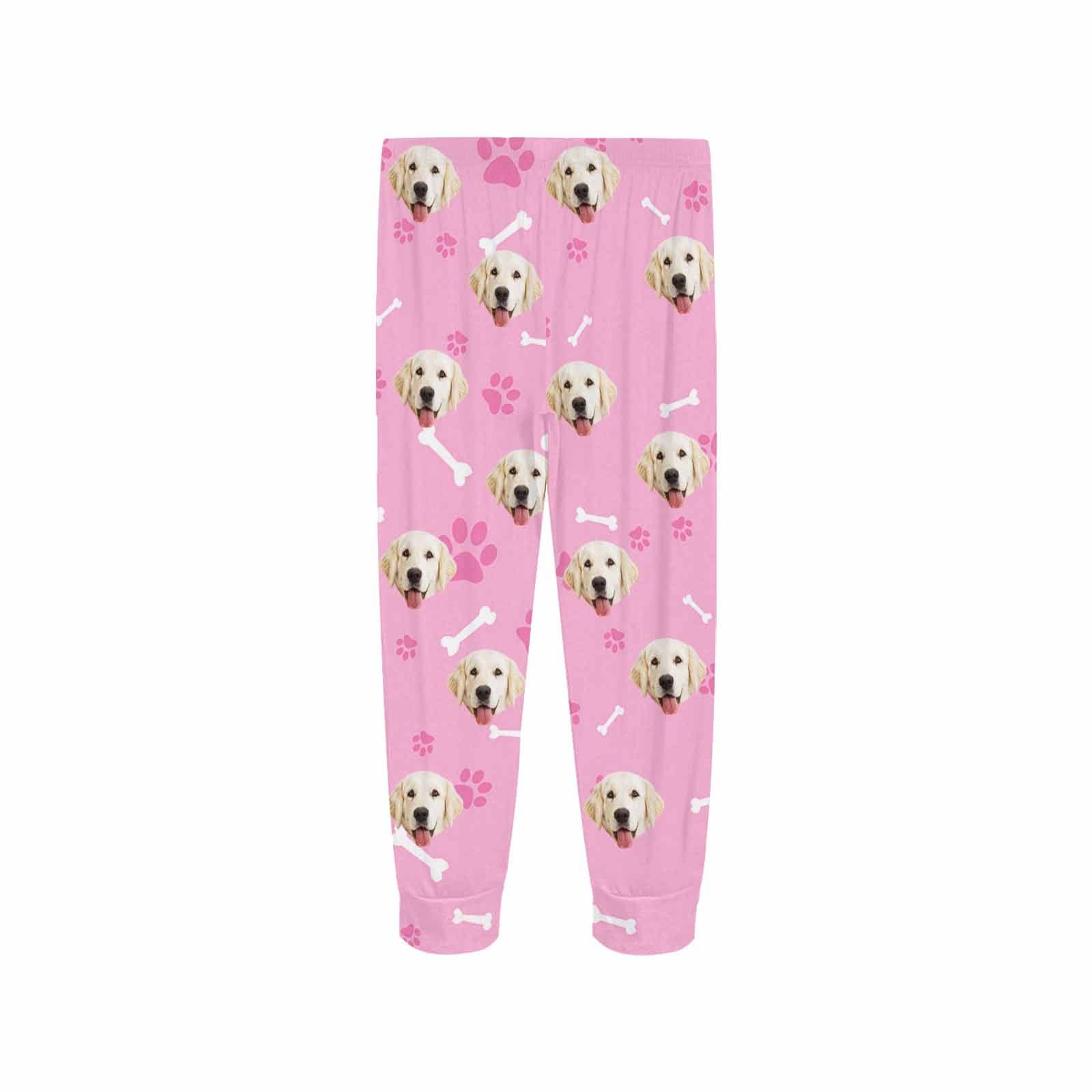 FacePajamas Pajama Shirt&Pants Custom Face Pet Dog Bone Pink Long Pajama Shirt&Pants Personalized Women's Slumber Party Sleepwear