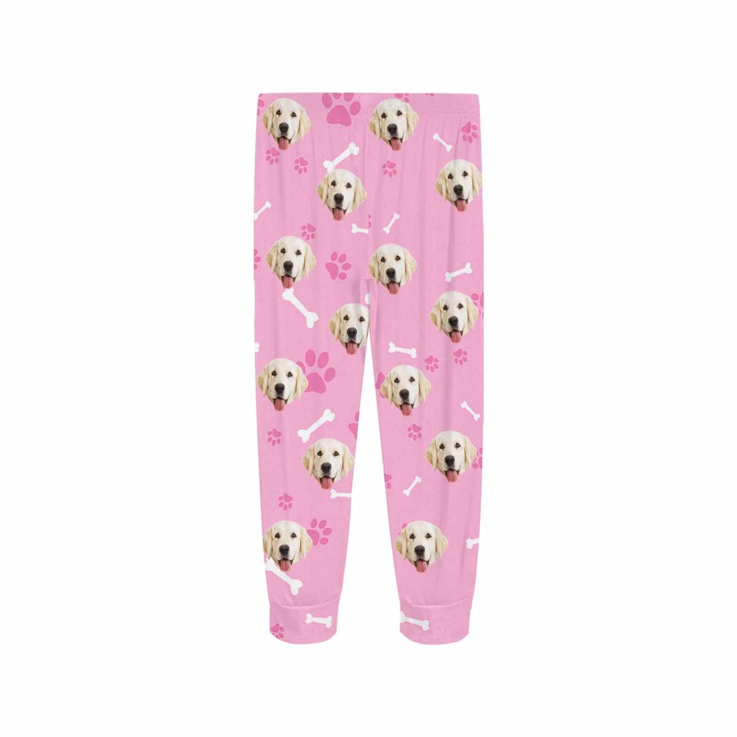 FacePajamas Pajama Shirt&Pants Custom Face Pet Dog Bone Pink Long Pajama Shirt&Pants Personalized Women's Slumber Party Sleepwear