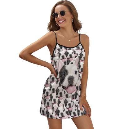 FacePajamas Pajama-2ML-SDS Custom Face Pet Dog Seamless Nightgown for Women Loose Sleepwear V Neck Pajama Dress Soft Nightshirt Sleeveless Nightdress Chemise