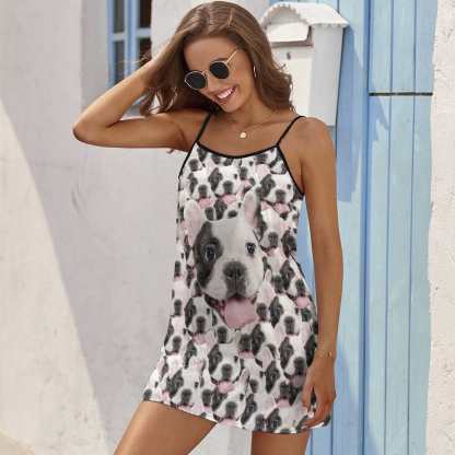 FacePajamas Pajama-2ML-SDS Custom Face Pet Dog Seamless Nightgown for Women Loose Sleepwear V Neck Pajama Dress Soft Nightshirt Sleeveless Nightdress Chemise
