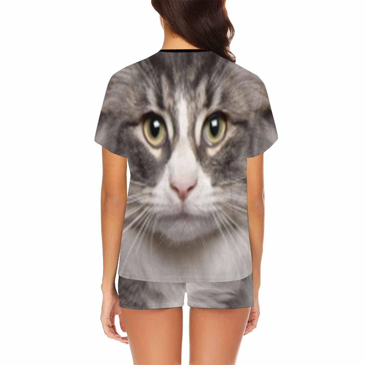 FacePajamas Pajama Custom Face Pet Pajamas Gray Cute Kitty Loungewear Personalized Photo Women's Short Pajama Set