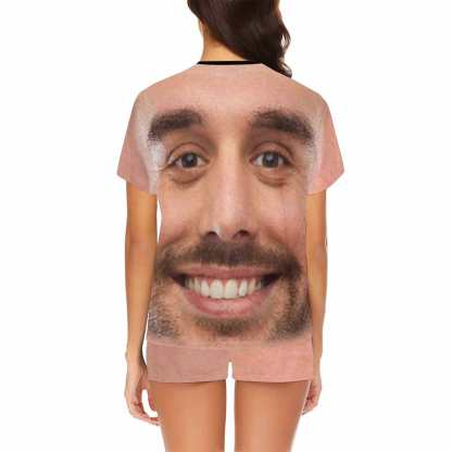 FacePajamas Pajama Custom Face Pet Pajamas Gray Cute Kitty Loungewear Personalized Photo Women's Short Pajama Set