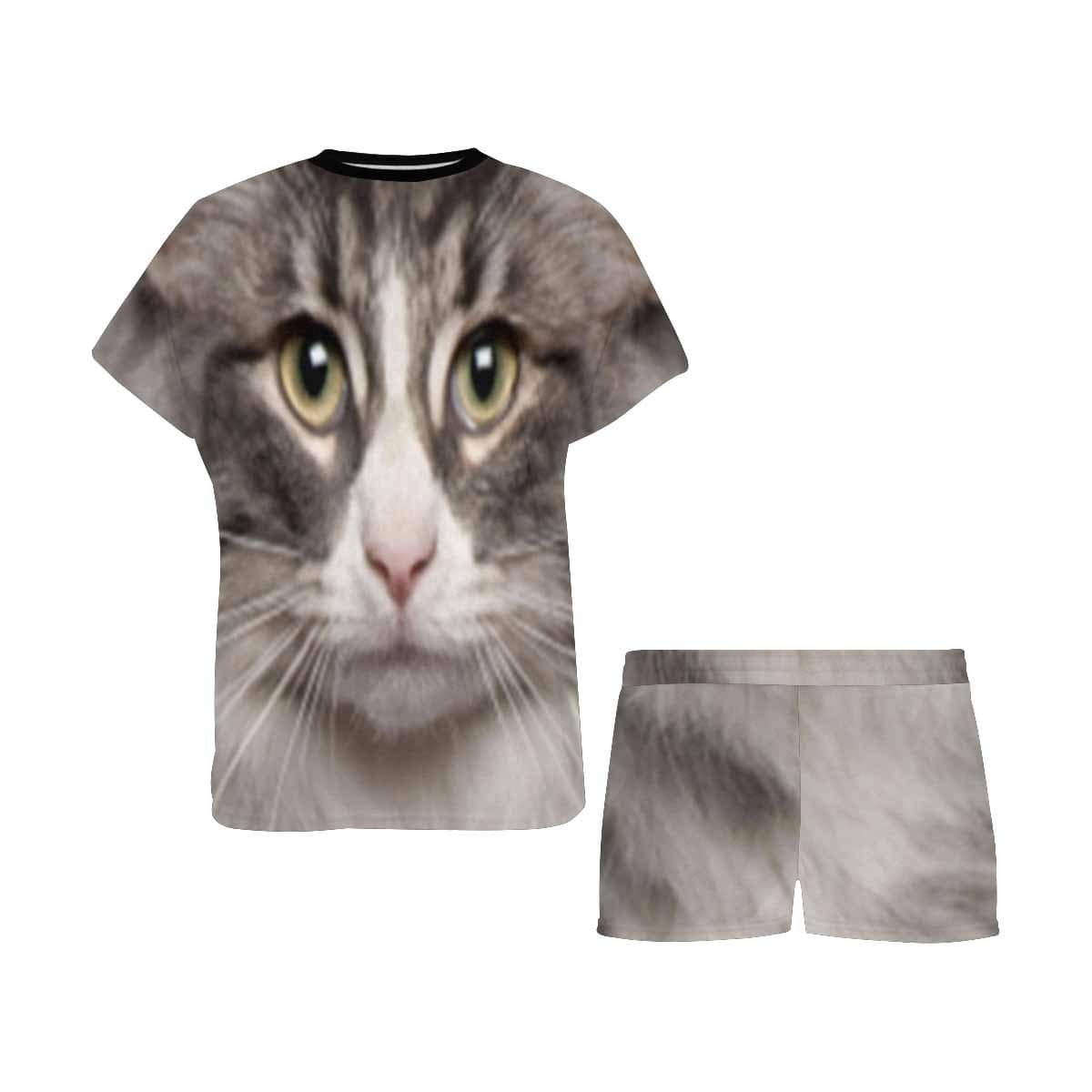 FacePajamas Pajama Custom Face Pet Pajamas Gray Cute Kitty Loungewear Personalized Photo Women's Short Pajama Set