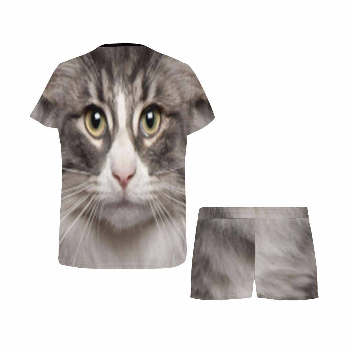 FacePajamas Pajama Custom Face Pet Pajamas Gray Cute Kitty Loungewear Personalized Photo Women's Short Pajama Set