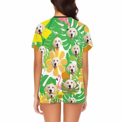 FacePajamas Pajama Custom Face Pet Pajamas Summer Green Leaves Loungewear Personalized Women's Short Pajama Set