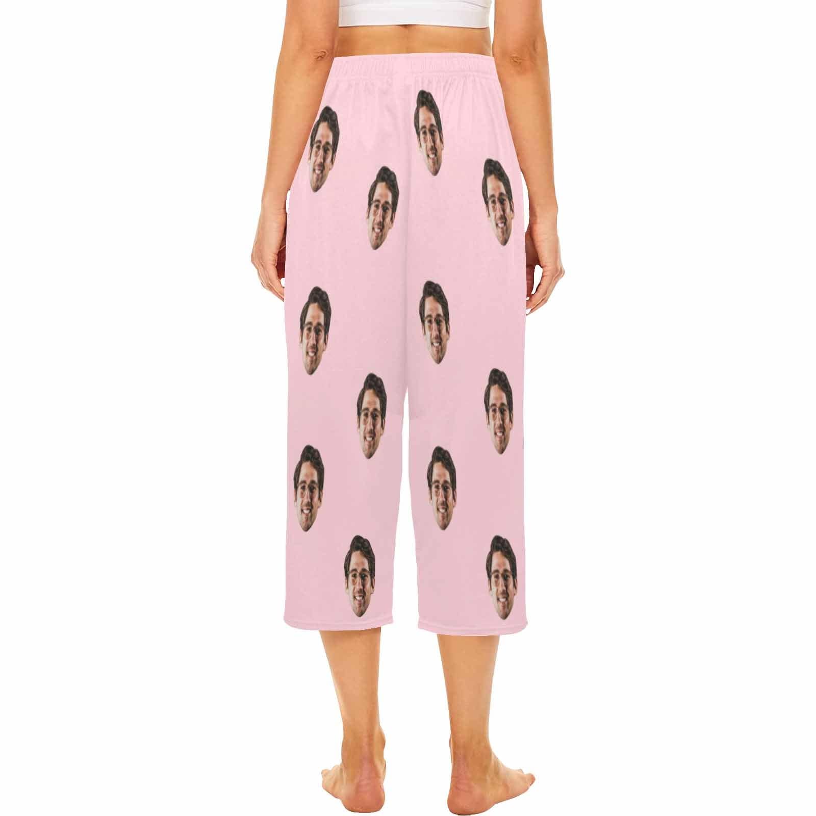 FacePajamas Pajama Shirt&Pants Custom Face Pink Cropped Pajama Pants For Women Girlfriend Gift
