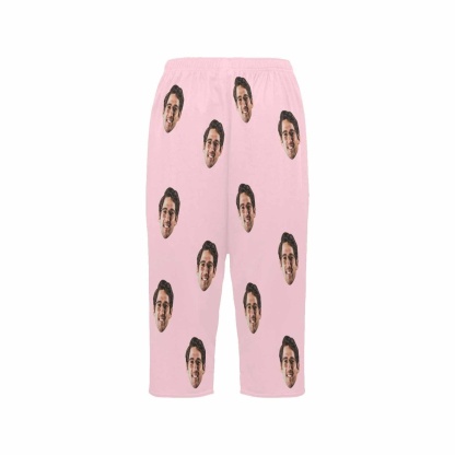 FacePajamas Pajama Shirt&Pants Custom Face Pink Cropped Pajama Pants For Women Girlfriend Gift