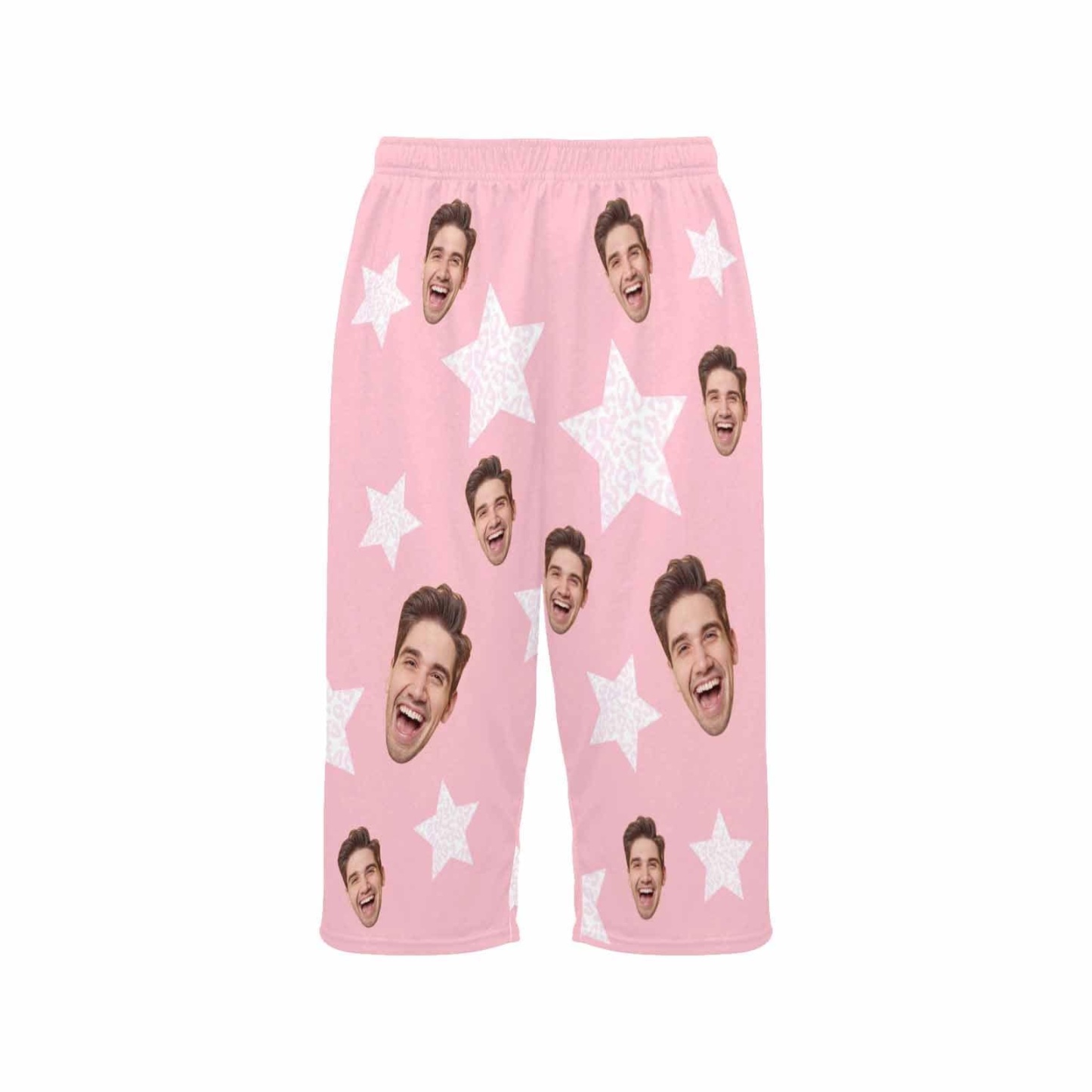 FacePajamas Pajama Shirt&Pants Custom Face Pink Star Cropped Pajama Pants For Women Girlfriend Gift Fashion
