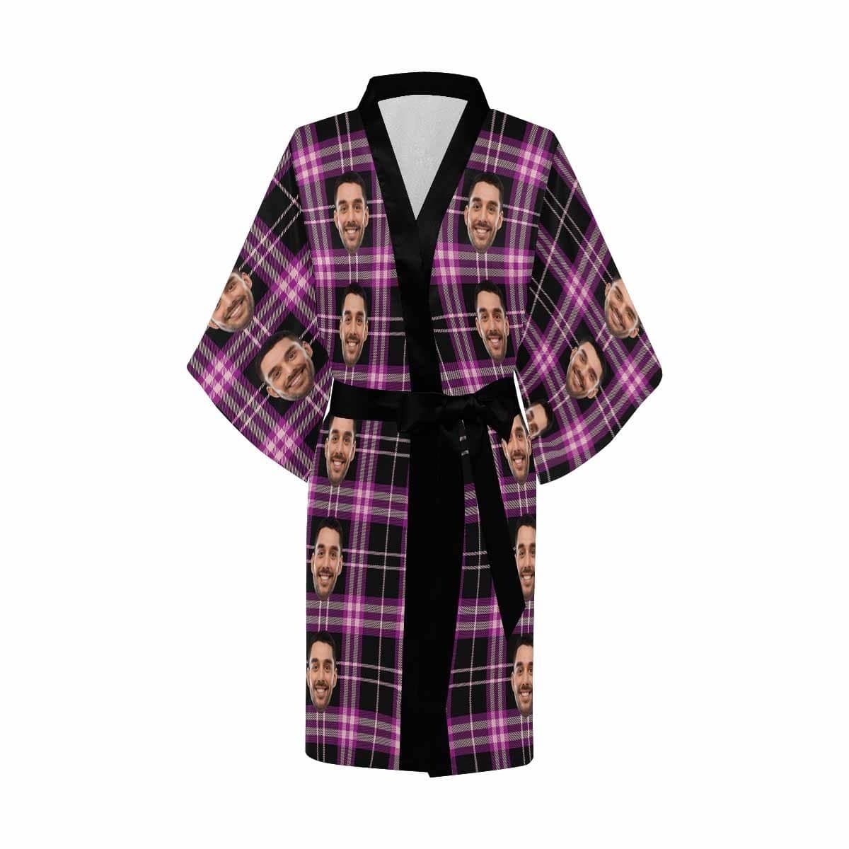 FacePajamas Pajama Custom Face Plaid Stripe Women's Short Summer Nightwear Personalized Photo Pajamas Kimono Robe
