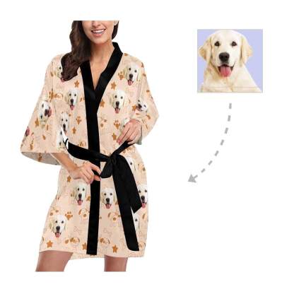FacePajamas Pajama Custom Face Puppy Women's Summer Short Nightwear Cute Personalized Photo Pajamas Kimono Robe